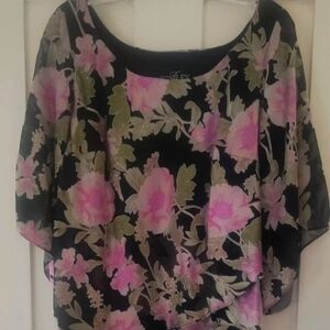 Alex Evening Women's Black/Pink Size XL   Floral Blouse